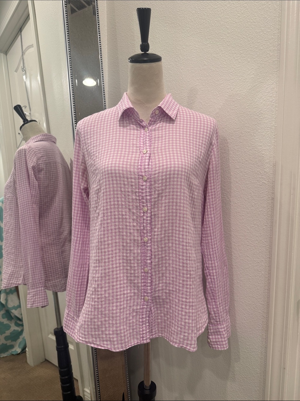 J.Crew Pink and White Gingham Button-Up Shirt